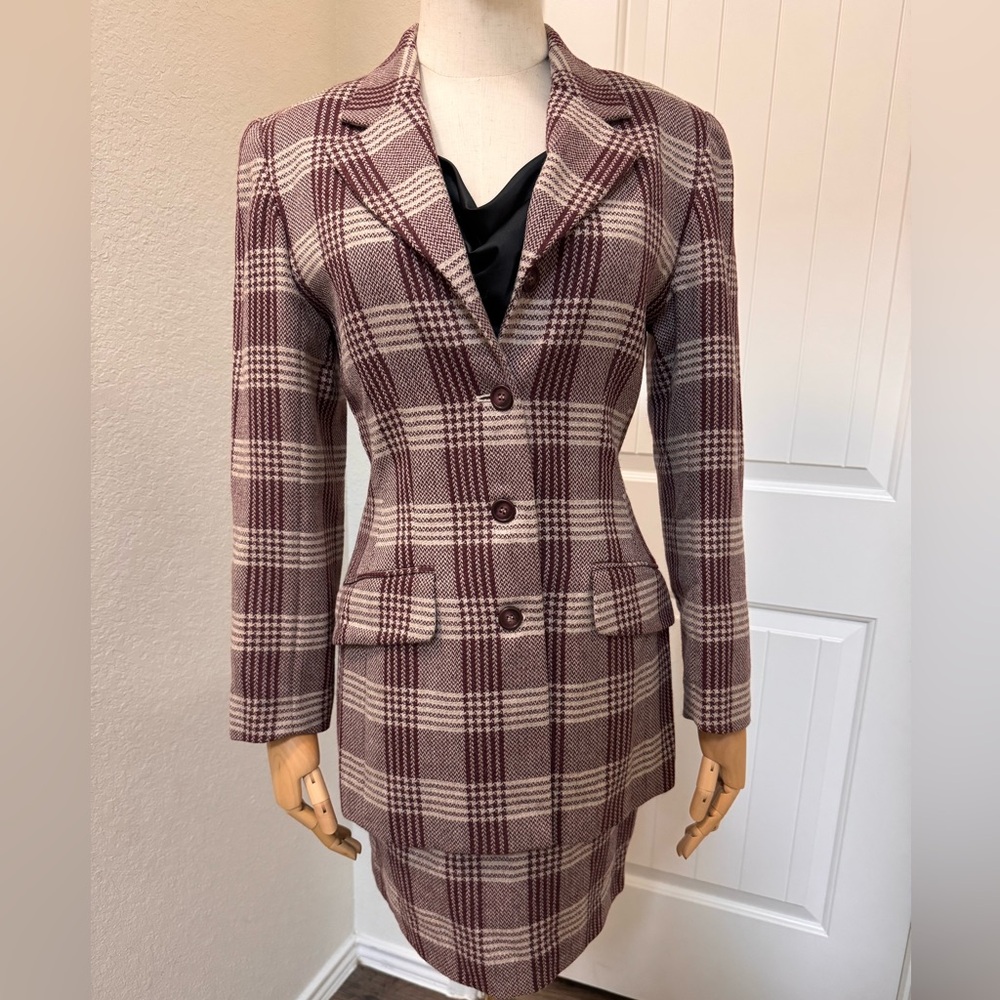 Vintage Nine to Five Pure New Wool 3 piece Plaid Set size 36